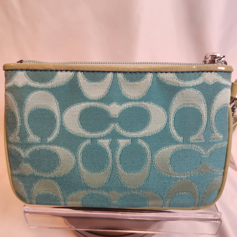 Coach Poppy Signature C Teal Wristlet Pouch - Picture 4 of 12